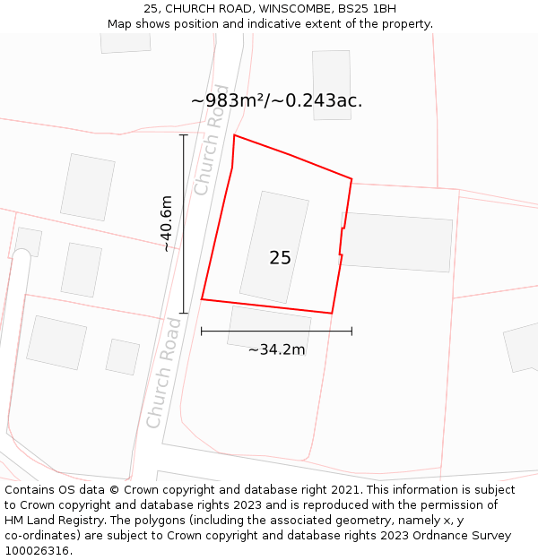 25, CHURCH ROAD, WINSCOMBE, BS25 1BH: Plot and title map