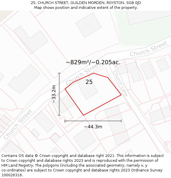 25, CHURCH STREET, GUILDEN MORDEN, ROYSTON, SG8 0JD: Plot and title map