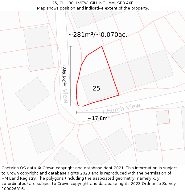 25, CHURCH VIEW, GILLINGHAM, SP8 4XE: Plot and title map