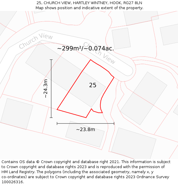 25, CHURCH VIEW, HARTLEY WINTNEY, HOOK, RG27 8LN: Plot and title map