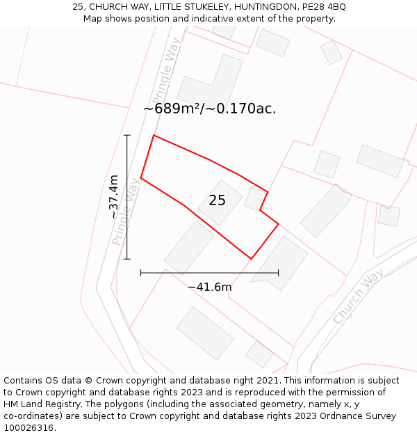 25, CHURCH WAY, LITTLE STUKELEY, HUNTINGDON, PE28 4BQ: Plot and title map