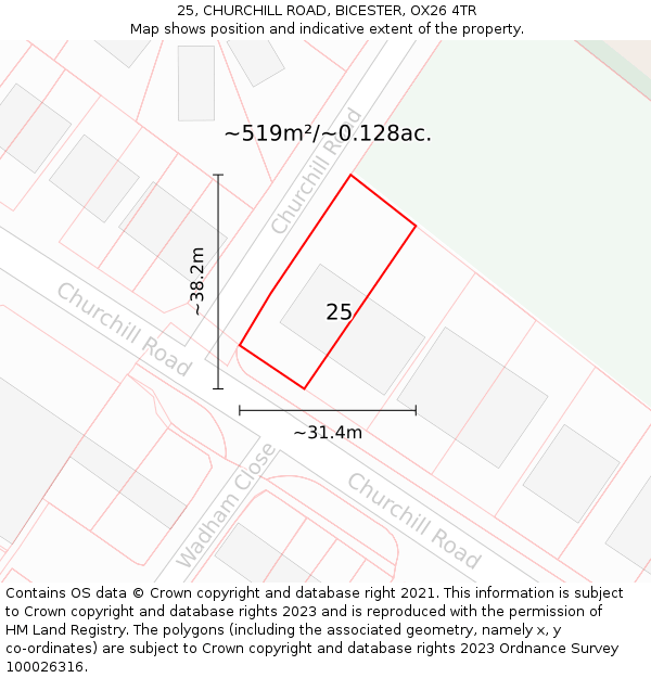 25, CHURCHILL ROAD, BICESTER, OX26 4TR: Plot and title map