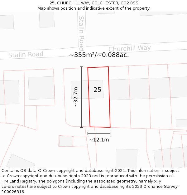 25, CHURCHILL WAY, COLCHESTER, CO2 8SS: Plot and title map