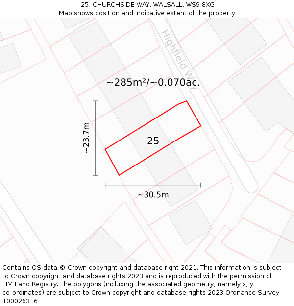 25, CHURCHSIDE WAY, WALSALL, WS9 8XG: Plot and title map