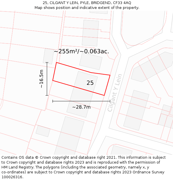 25, CILGANT Y LEIN, PYLE, BRIDGEND, CF33 4AQ: Plot and title map