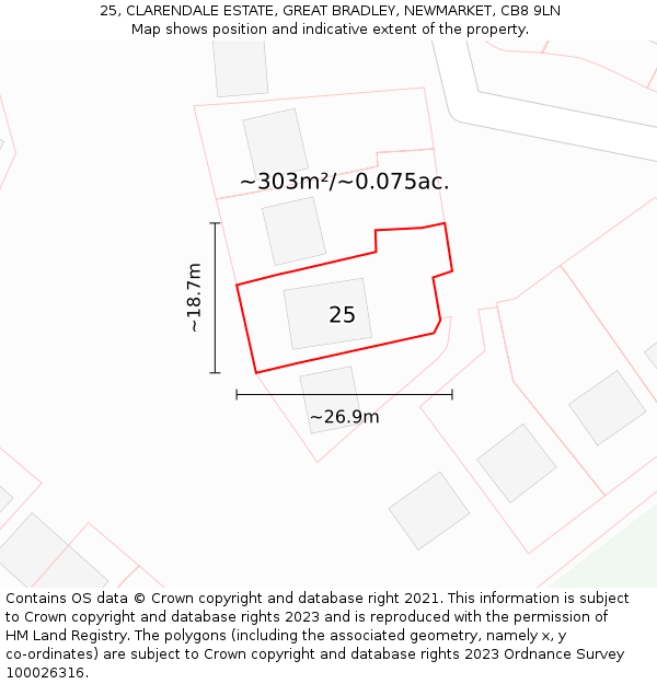 25, CLARENDALE ESTATE, GREAT BRADLEY, NEWMARKET, CB8 9LN: Plot and title map