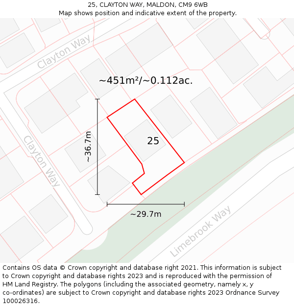 25, CLAYTON WAY, MALDON, CM9 6WB: Plot and title map