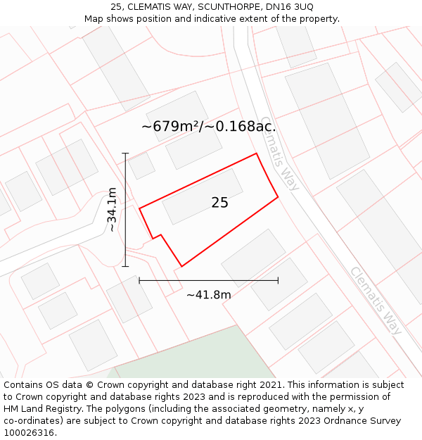 25, CLEMATIS WAY, SCUNTHORPE, DN16 3UQ: Plot and title map