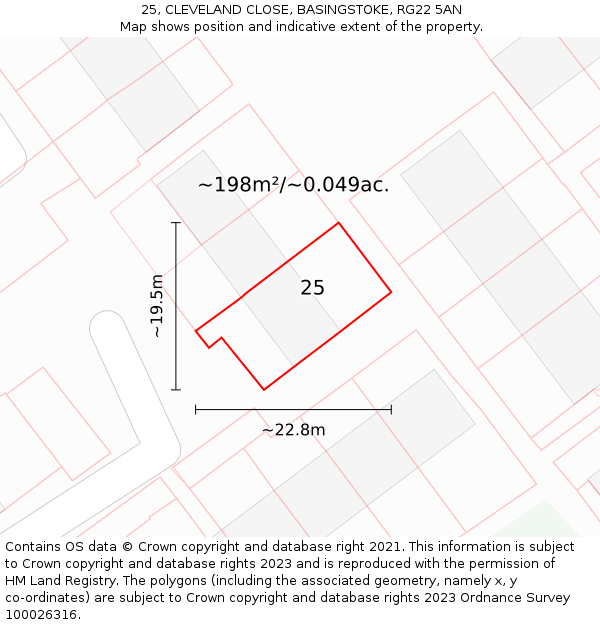 25, CLEVELAND CLOSE, BASINGSTOKE, RG22 5AN: Plot and title map