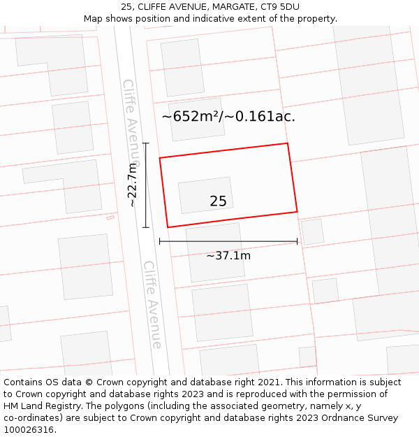 25, CLIFFE AVENUE, MARGATE, CT9 5DU: Plot and title map