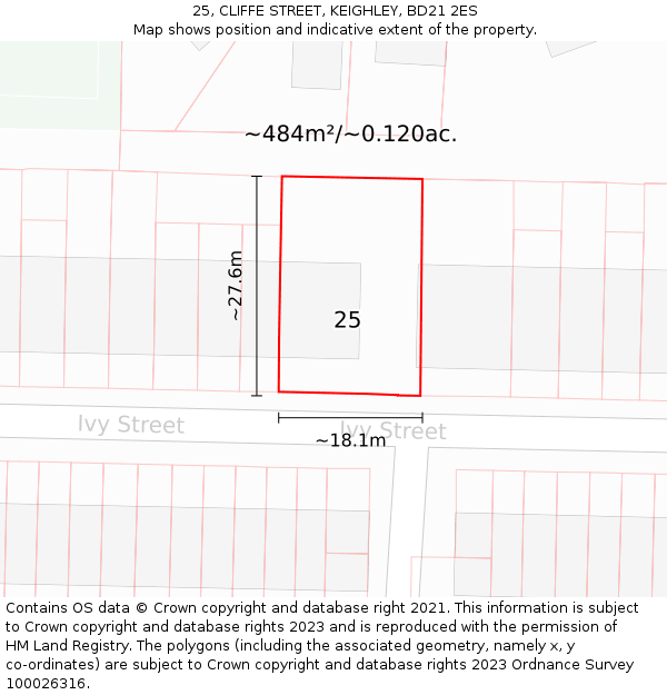 25, CLIFFE STREET, KEIGHLEY, BD21 2ES: Plot and title map