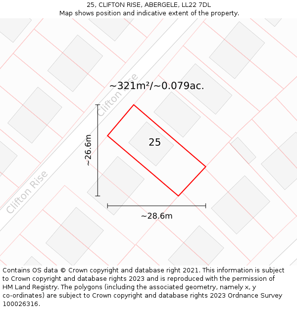 25, CLIFTON RISE, ABERGELE, LL22 7DL: Plot and title map