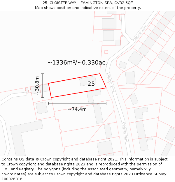 25, CLOISTER WAY, LEAMINGTON SPA, CV32 6QE: Plot and title map