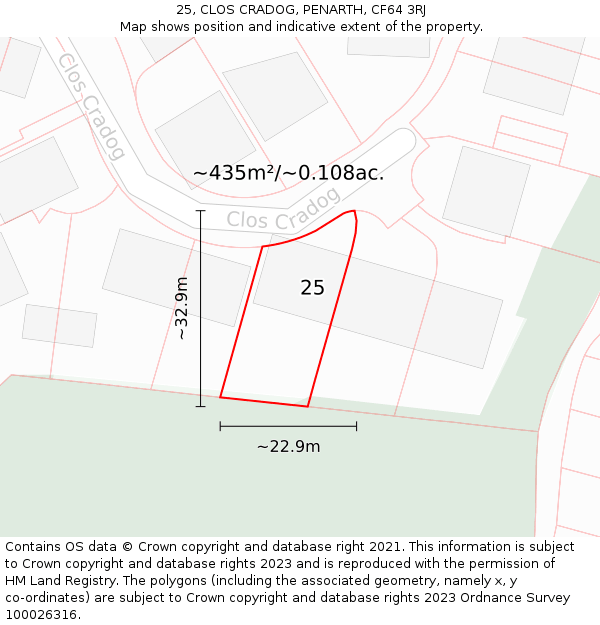 25, CLOS CRADOG, PENARTH, CF64 3RJ: Plot and title map