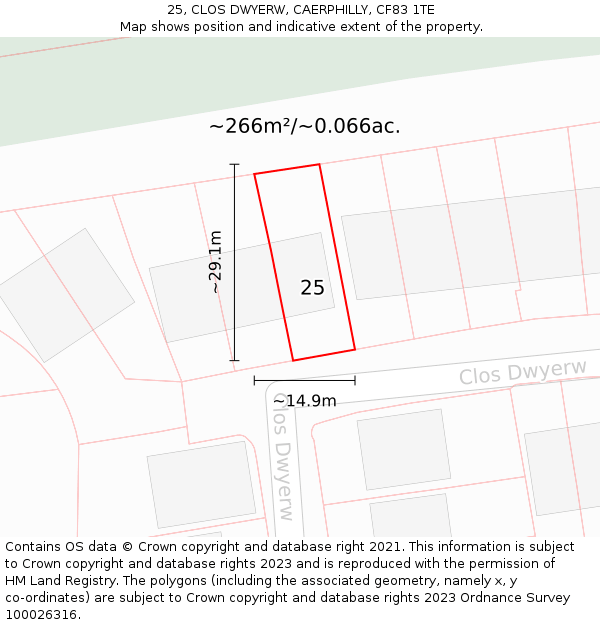 25, CLOS DWYERW, CAERPHILLY, CF83 1TE: Plot and title map