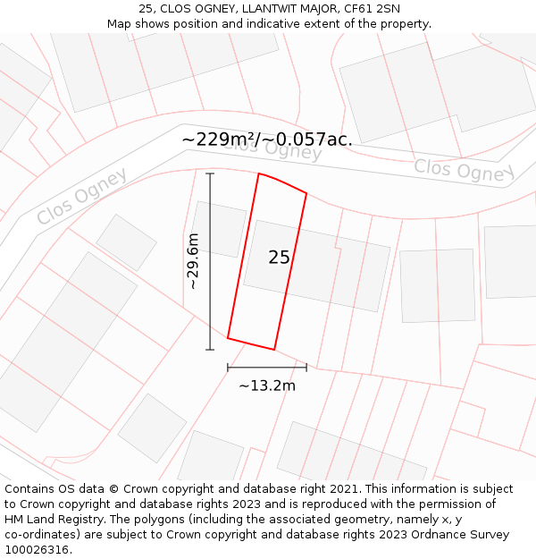25, CLOS OGNEY, LLANTWIT MAJOR, CF61 2SN: Plot and title map