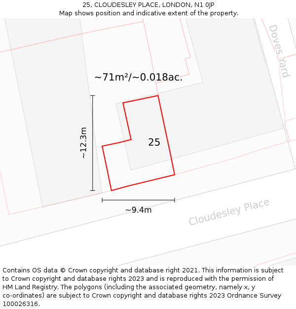 25, CLOUDESLEY PLACE, LONDON, N1 0JP: Plot and title map