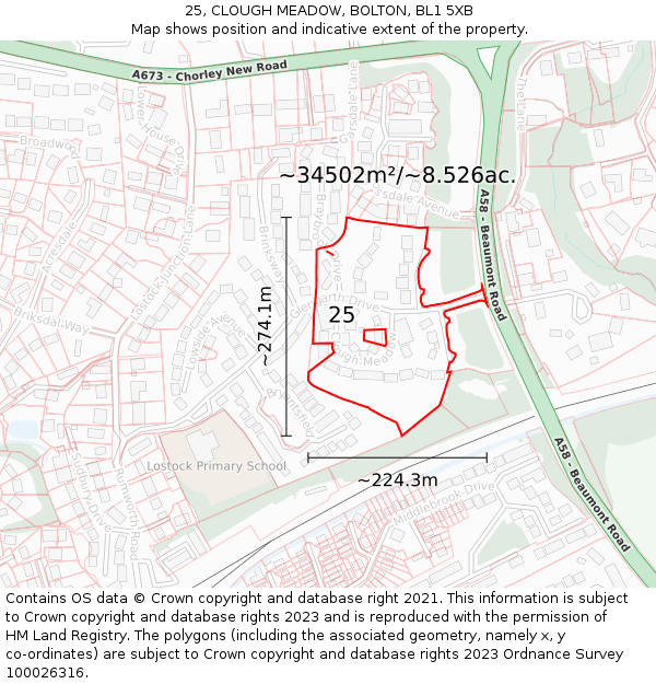 25, CLOUGH MEADOW, BOLTON, BL1 5XB: Plot and title map