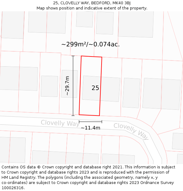 25, CLOVELLY WAY, BEDFORD, MK40 3BJ: Plot and title map