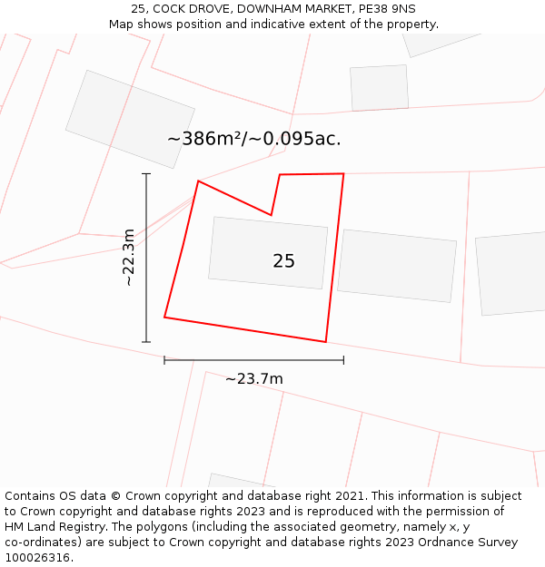 25, COCK DROVE, DOWNHAM MARKET, PE38 9NS: Plot and title map