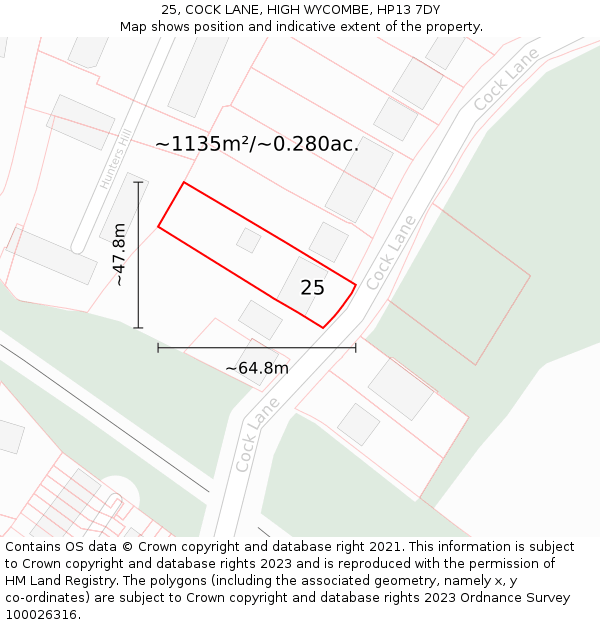25, COCK LANE, HIGH WYCOMBE, HP13 7DY: Plot and title map