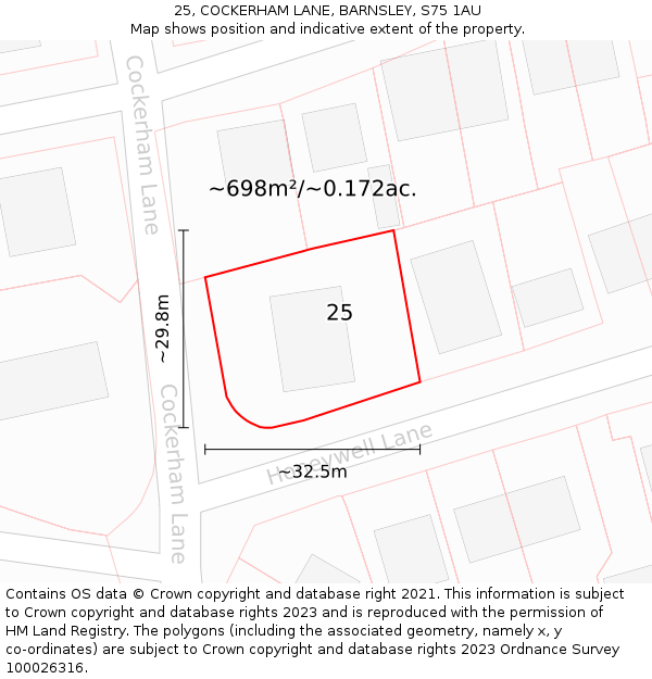 25, COCKERHAM LANE, BARNSLEY, S75 1AU: Plot and title map