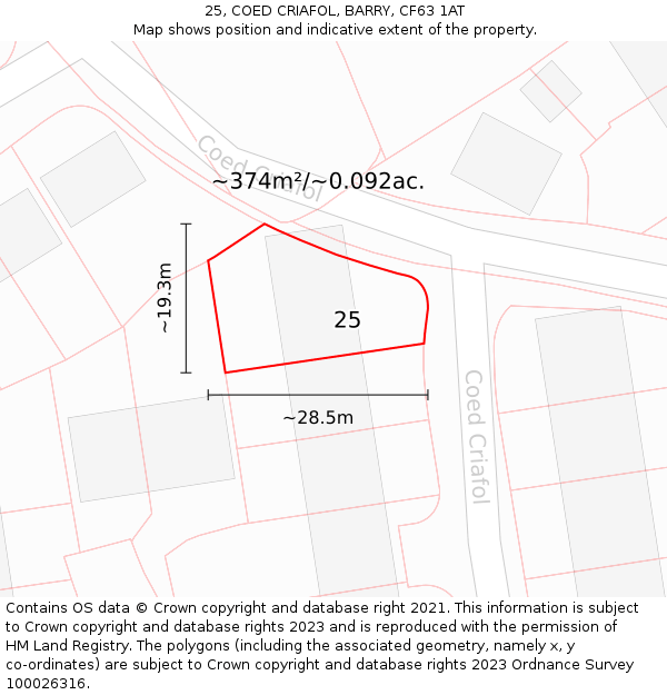 25, COED CRIAFOL, BARRY, CF63 1AT: Plot and title map