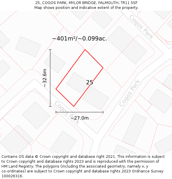 25, COGOS PARK, MYLOR BRIDGE, FALMOUTH, TR11 5SF: Plot and title map