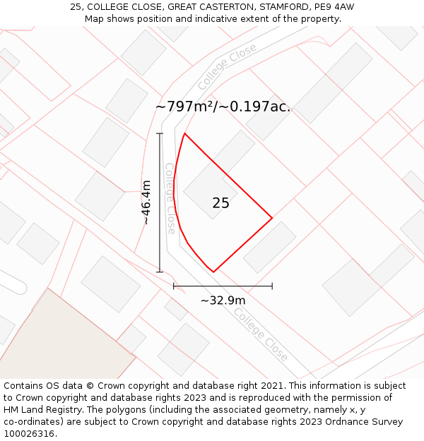 25, COLLEGE CLOSE, GREAT CASTERTON, STAMFORD, PE9 4AW: Plot and title map