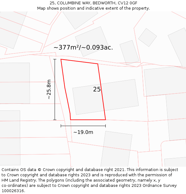 25, COLUMBINE WAY, BEDWORTH, CV12 0GF: Plot and title map