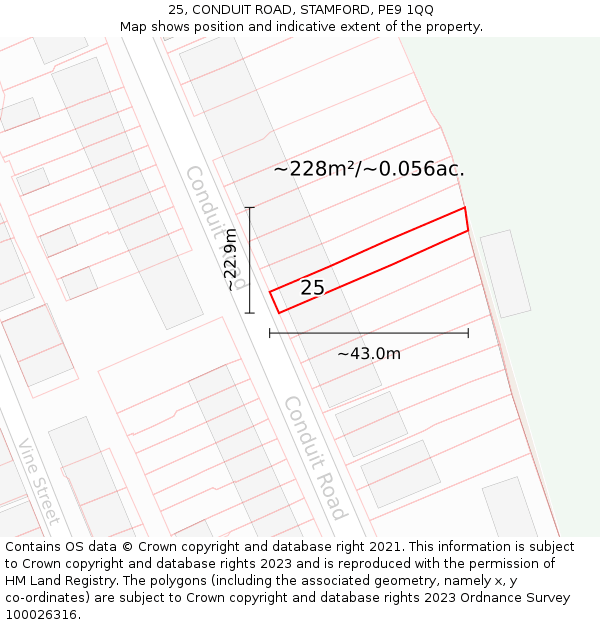 25, CONDUIT ROAD, STAMFORD, PE9 1QQ: Plot and title map