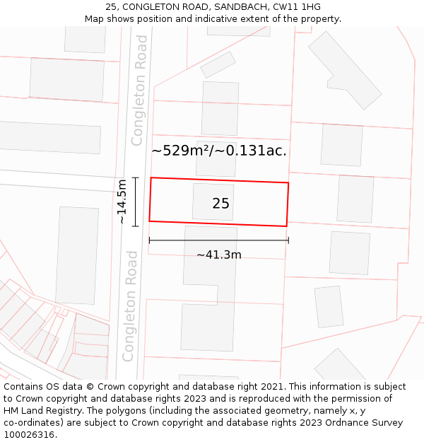 25, CONGLETON ROAD, SANDBACH, CW11 1HG: Plot and title map