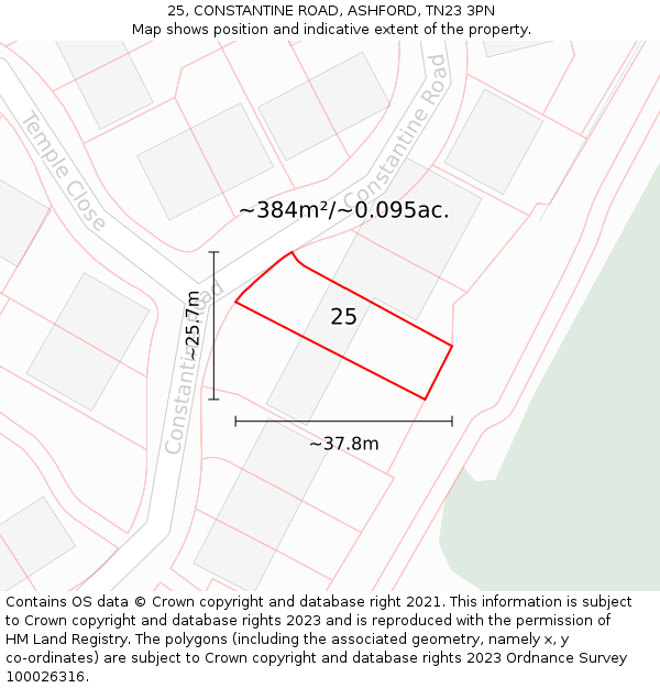 25, CONSTANTINE ROAD, ASHFORD, TN23 3PN: Plot and title map