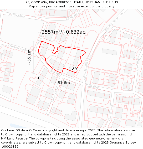 25, COOK WAY, BROADBRIDGE HEATH, HORSHAM, RH12 3US: Plot and title map
