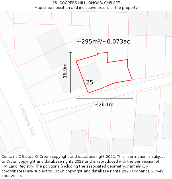 25, COOPERS HILL, ONGAR, CM5 9EE: Plot and title map