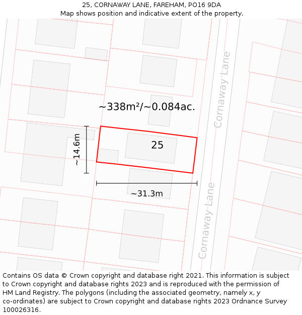 25, CORNAWAY LANE, FAREHAM, PO16 9DA: Plot and title map