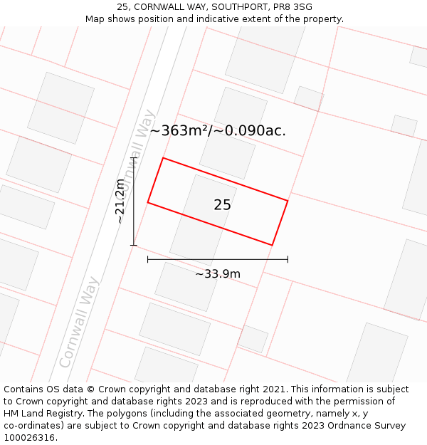 25, CORNWALL WAY, SOUTHPORT, PR8 3SG: Plot and title map