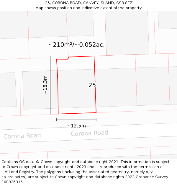 25, CORONA ROAD, CANVEY ISLAND, SS8 8EZ: Plot and title map