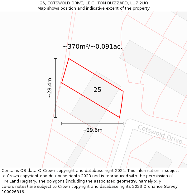 25, COTSWOLD DRIVE, LEIGHTON BUZZARD, LU7 2UQ: Plot and title map