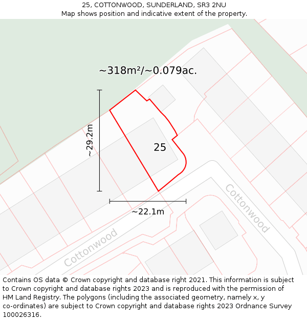 25, COTTONWOOD, SUNDERLAND, SR3 2NU: Plot and title map