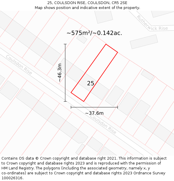 25, COULSDON RISE, COULSDON, CR5 2SE: Plot and title map