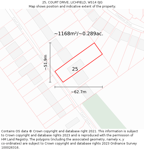 25, COURT DRIVE, LICHFIELD, WS14 0JG: Plot and title map