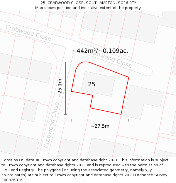 25, CRABWOOD CLOSE, SOUTHAMPTON, SO16 9EY: Plot and title map