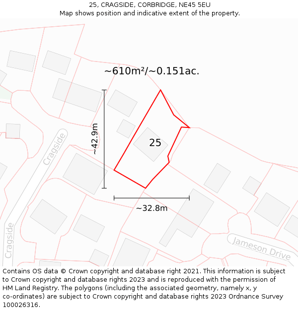 25, CRAGSIDE, CORBRIDGE, NE45 5EU: Plot and title map