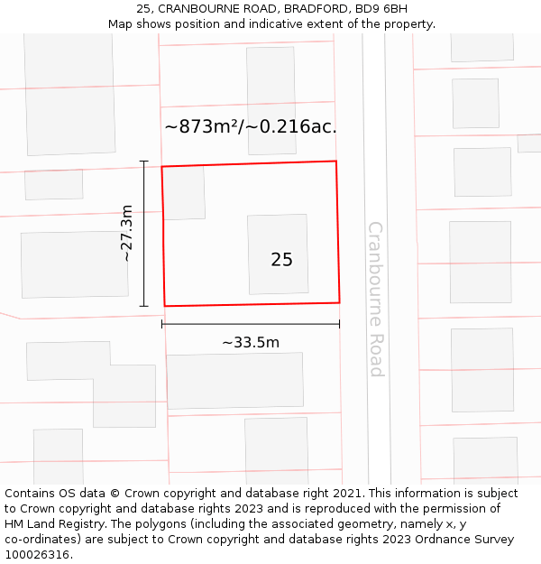 25, CRANBOURNE ROAD, BRADFORD, BD9 6BH: Plot and title map