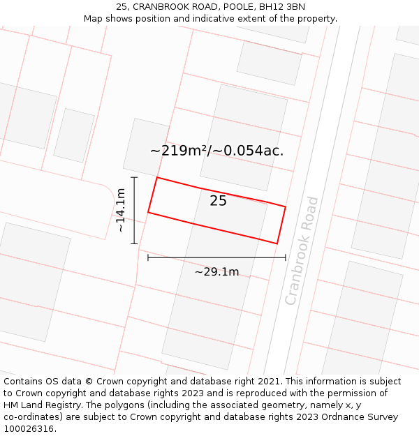 25, CRANBROOK ROAD, POOLE, BH12 3BN: Plot and title map