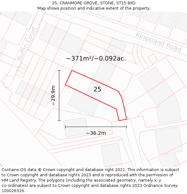 25, CRANMORE GROVE, STONE, ST15 8XD: Plot and title map