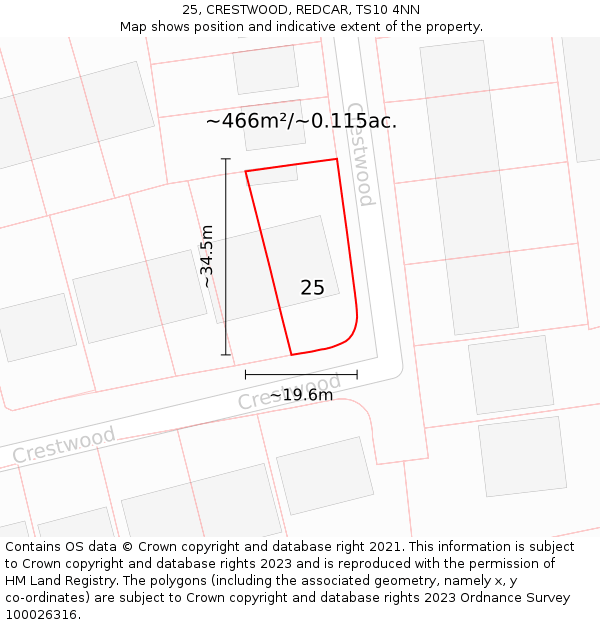 25, CRESTWOOD, REDCAR, TS10 4NN: Plot and title map