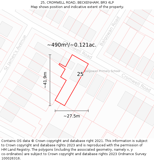 25, CROMWELL ROAD, BECKENHAM, BR3 4LP: Plot and title map