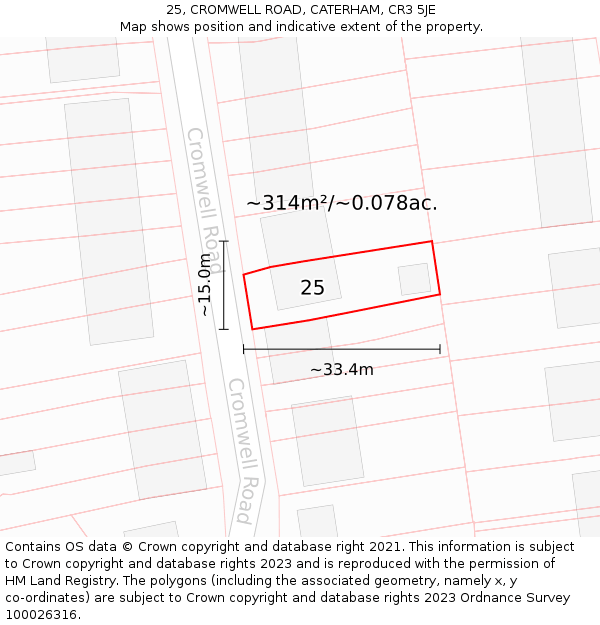 25, CROMWELL ROAD, CATERHAM, CR3 5JE: Plot and title map